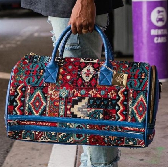 TOTENCARRY Boho Tribal Print STANDARD DUFFLE in Blue Trim (Unisex) - Picture 1 of 16